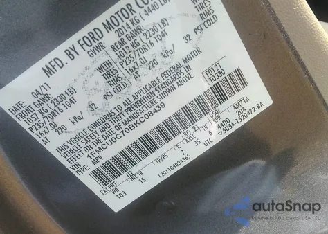 2011 Ford Escape Xls from USA, damaged, VIN 1FMCU0C70BKC08439